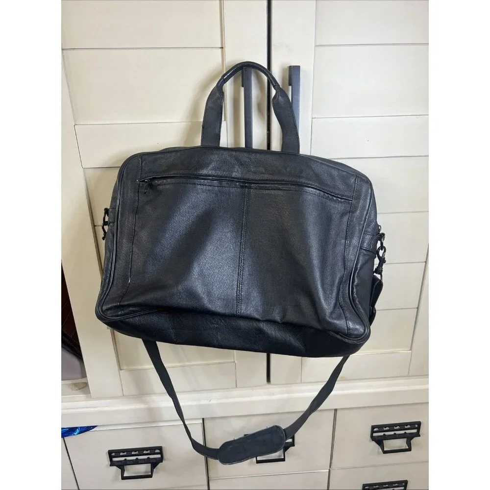 JOURDAN (Vintage) Black Leather Nylon Laptop Messenger Shoulder Bag Carry Case